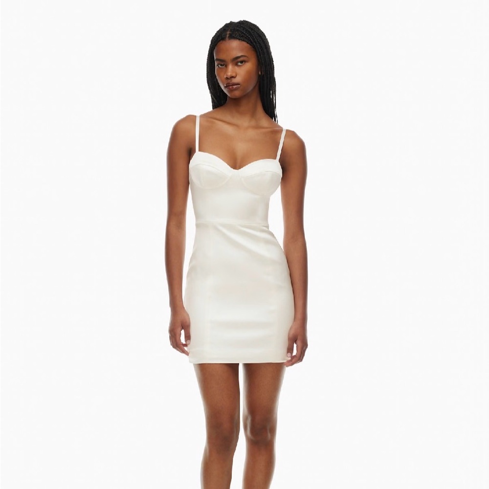 Aritzia Heartbeat Satin Mini Dress - White NEVER WORN